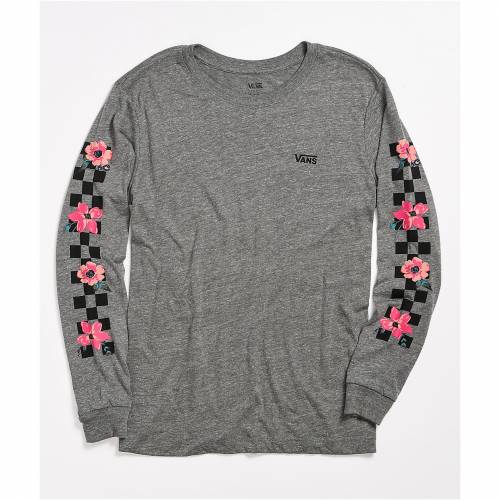 訳ありセール格安 ヴァンズ Vans バンズ 灰色 グレー スリーブ Tシャツ 長袖 Vans Sleeve Florally Checked Grey Tshirt レディースファッション トップス Tシャツ カットソー 手数料安い Timesofbahrain Com