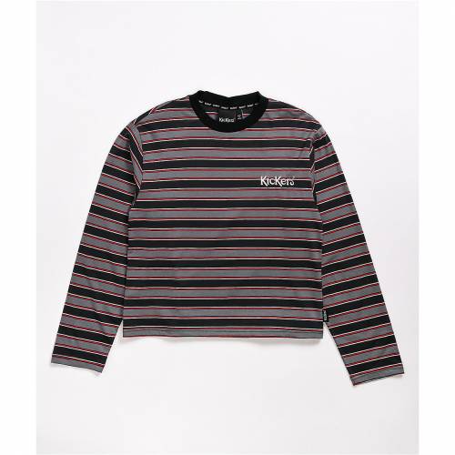 灰色 グレー 赤 レッド スリーブ Tシャツ 長袖 レディース Red Sleeve Kickers Classics Grey Striped Tshirt Cdm Co Mz