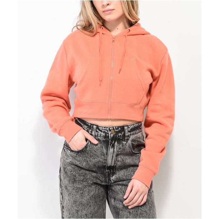 Zine 【 Kya Apricot Crop Zip Hoodie Women's Orange 】 Crop クロップ フーディー パーカー レディース orange 橙・オレンジ
