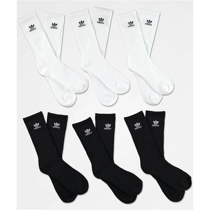 アディダス Adidas 【 Trefoil 6-Pack White & Black Crew Socks Men's Assorted 】 トレフォイル 白色 ホワイト 黒色 ブラック クルー ソックス・靴下 メンズ|スニケス