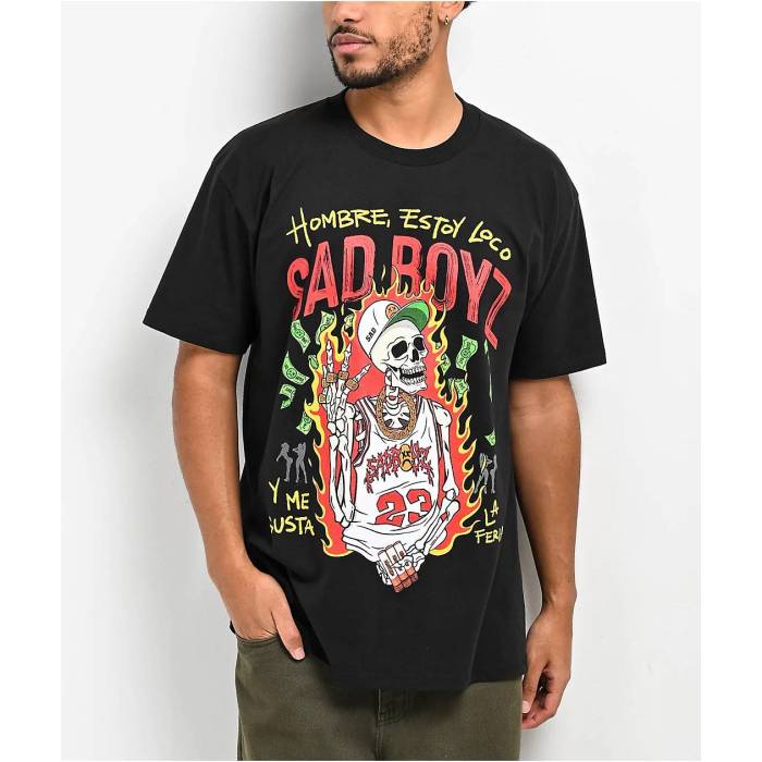 Sad Boyz 【 $Ad Boyz  By Junior H Loco Black T-Shirt Men\u0027s Black 】 黒いこと 黒いこと プルオーバー メンズ 黒いこと 黒いこと