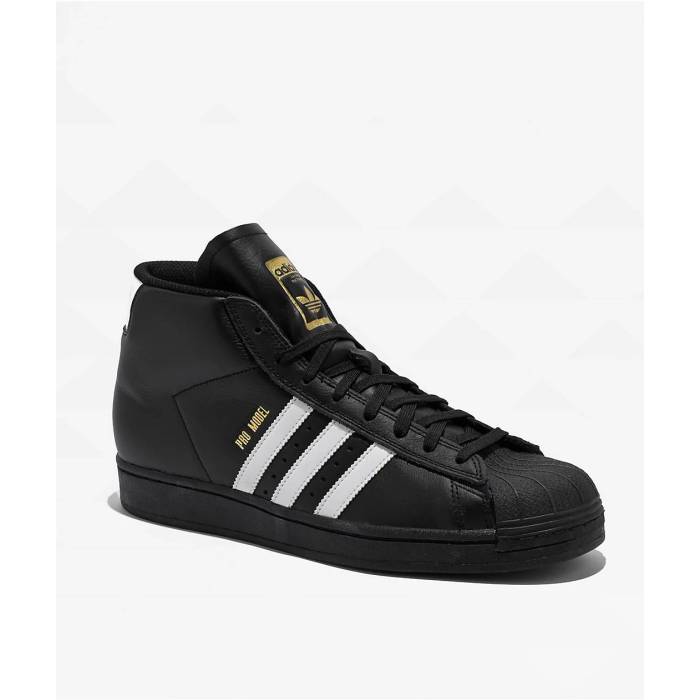 アディダス Adidas 【 Pro Model Adv Core Black \u0026 Crystal White High Top Skate Shoes Men\u0027s Black 】 労働者階級 中核グループ 黒いこと 黒いこと 白いこと 白いこと 御機嫌 Skate 滑る シューズ 運動すること靴 メンズ 黒いこと 黒いこと