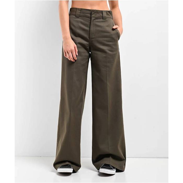 ディッキーズ Dickies 【 Wide Leg Military Green Work Pants Women\u0027s Green 】 green 緑・緑であること レディース green 緑・緑であること ボトムス-レディースファッション-パンツ