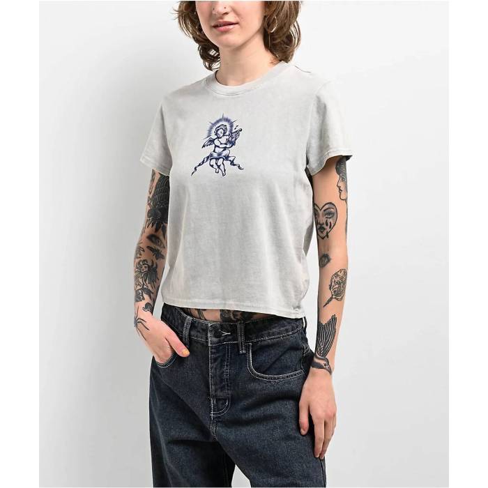 エンパイア Empyre 【 Ricky Cherub Grey Mineral Wash Crop T-Shirt Women Grey 】 灰色 グレー Crop クロップ Tシャツ レディース 灰色 グレー