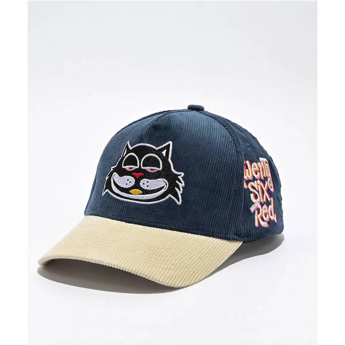 Twenty Six Red 【 26 Red Black Cat Corduroy Blue & Cream Snapback Hat Men's Blue 】 Red 赤・レッド 黒色 ブラック コーデュロイ 青色 ブルー クリーム Snapback スナップバック バッグ メンズ 青色 ブルー|スニケス