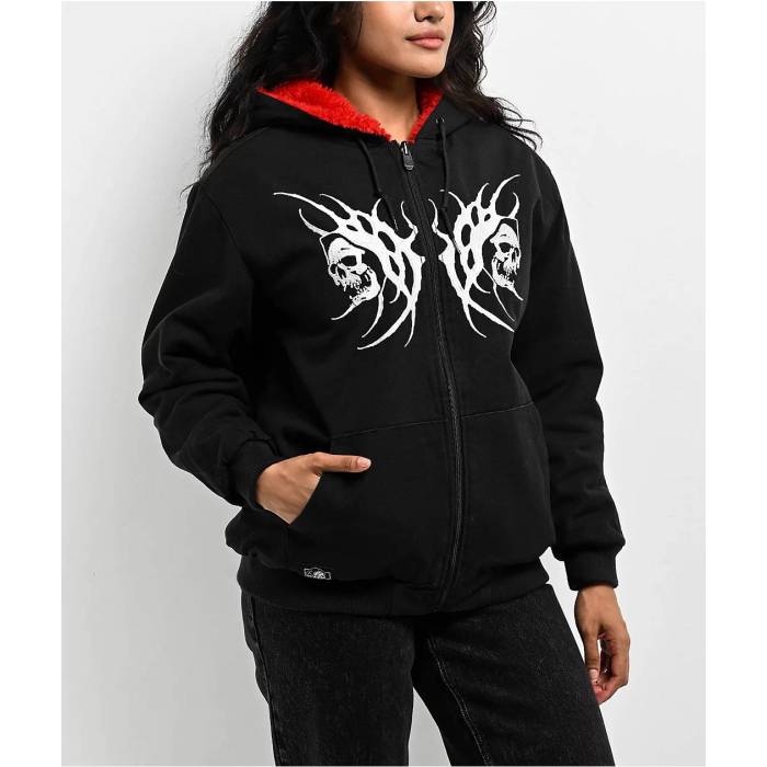 Lurking Class By Sketchy Tank 【 X Kyle Grand Sin Black \u0026 Red Faux Fur Reversible Work Jacket Women Black 】 グランド 黒色 ブラック Red 赤・レッド リバーシブル Jacket ジャケット レディース 黒色 ブラック