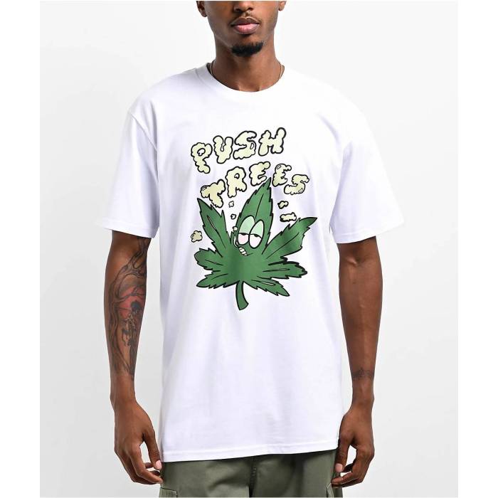 【★百貨店SALE★6/11真夜中2時迄】Push Trees 【 Stay Smokin Black T-Shirt Men\u0027s White 】 黒いこと 黒いこと ティーシャツ メンズ 白いこと 白いこと