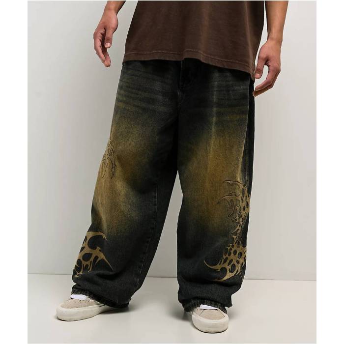 Vitriol 【 Respawn Embroidered Blue Wash Ultra Wide Jeans Men's Dark Grey 】 青色 ブルー ultra ウルトラ ジーンズ メンズ 灰色 グレー