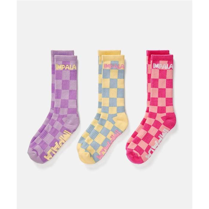 インパラローラースケート Impala Rollerskates 【 Impala Skate Checker 3 Pack Crew Socks Women's Multicolor 】 Skate スケート クルー ソックス・靴下 レディース