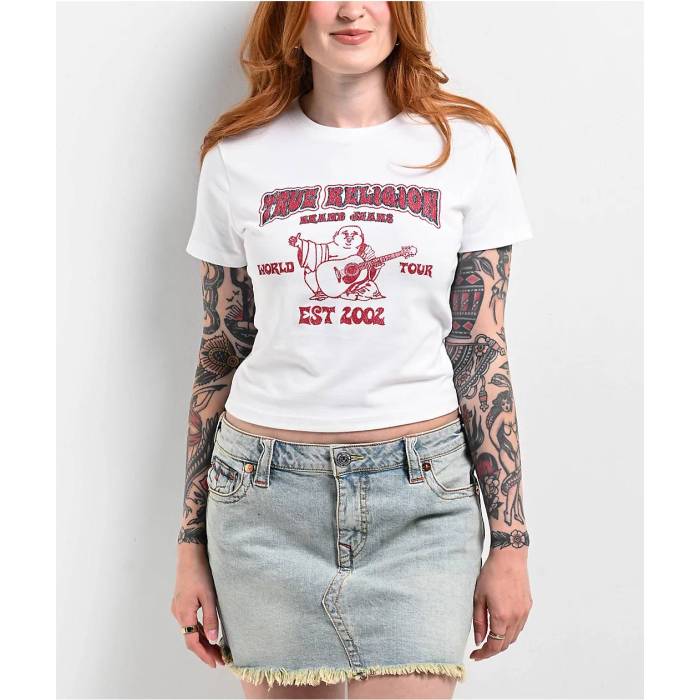 トゥルーレリジョン True Religion 【 Heritage White Crop T-Shirt Women's White 】 白色 ホワイト Crop クロップ Tシャツ レディース 白色 ホワイト｜スニケス