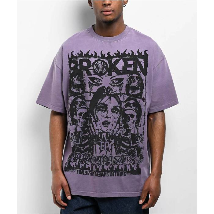 【★百貨店SALE★6/11十二時2時迄】Broken Promises 【 Paranoid Purple Wash Oversized T-Shirt Men\u0027s Purple 】 Purple 紫・パープル プルオーバー メンズ Purple 紫・パープル