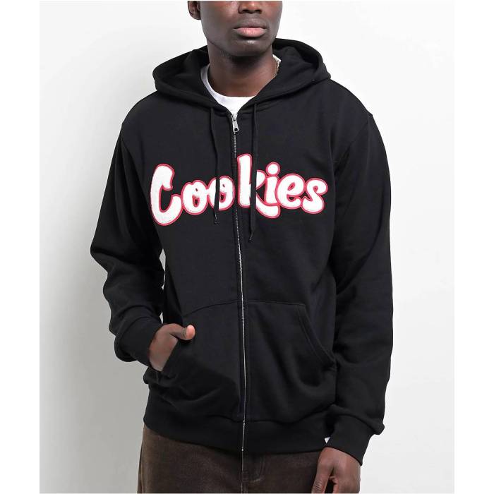Cookies Clothing 【 Cookies Chenille Black Zip Hoodie Men Black 】 黒色 ブラック フーディー パーカー メンズ 黒色 ブラック