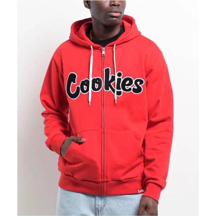 【★百貨店SALE★6/11真夜中2時迄】Cookies Clothing 【 Cookies Chenille Red Zip Hoodie Men\u0027s Red 】 Red 赤・赤いこと フーディー パーカー メンズ Red 赤・赤いこと