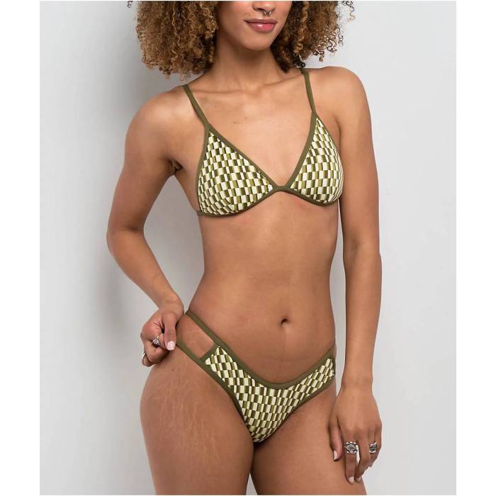 【★百貨店SALE★6/11真夜中2時迄】クイックしろがね色 Quiksilver 【 Dylan Tile Green \u0026 White High Leg Bikini Bottom Women\u0027s Green 】 green 緑・緑であること 白いこと 白いこと ご機嫌 ズボン ボトムス レディース green 緑・緑であること