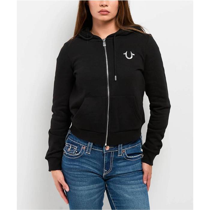 トゥルーレリジョン True Religion 【 Lurex World Tour Black Zip Hoodie Women's Red 】 黒色 ブラック フーディー パーカー レディース Red 赤・レッド