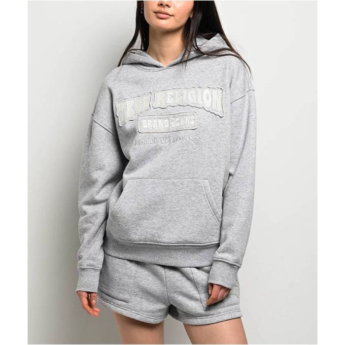 トゥルーレリジョン True Religion 【 Patched Boyfriend Grey Hoodie Women's Grey 】 灰色 グレー フーディー パーカー レディース 灰色 グレー