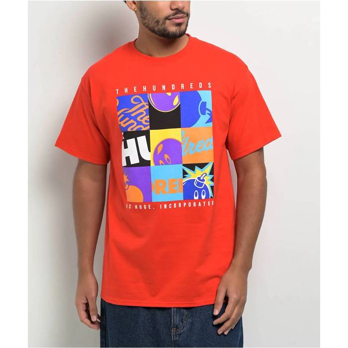 Adam Bomb 【 The Hundreds Squares Red T-Shirt Men\u0027s Red 】 Red 赤・赤いこと プルオーバー メンズ Red 赤・赤いこと