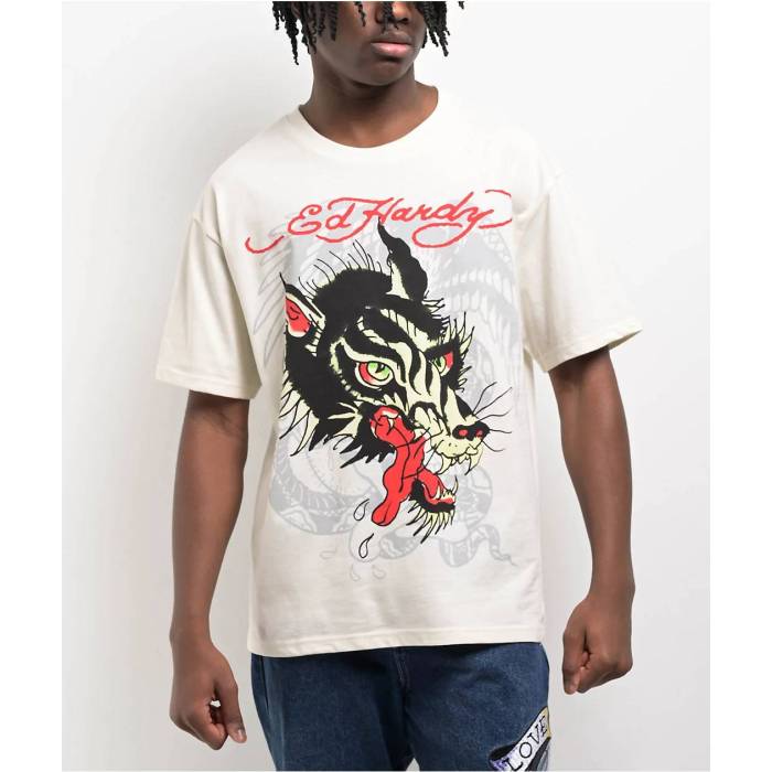 エドハーディー Ed Hardy 【 Wolf Head Vintage Ivory T-Shirt Men's White 】 vintage ビンテージ・ヴィンテージ アイボリー Tシャツ メンズ 白色 ホワイト 13,505円