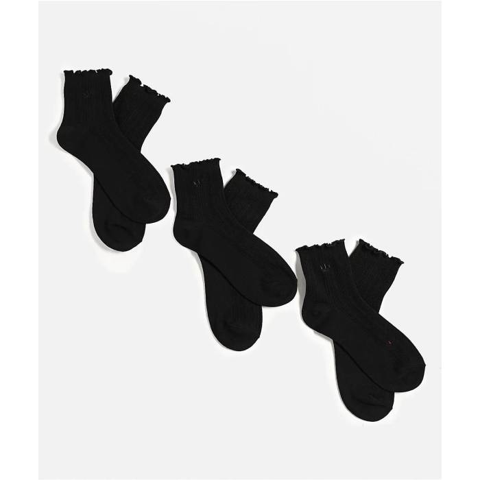 アディダス Adidas 【 Originals Ruffle 3-Pack Black Ankle Socks Women's Black 】 オリジナルス 3個入 黒色 ブラック ソックス・靴下 レディース 黒色 ブラック