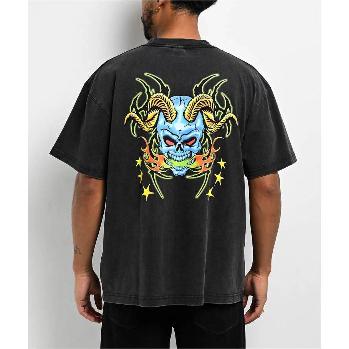 Vitriol 【 Y2K Cyber Skull Black Wash T-Shirt Men\u0027s Charcoal 】 黒いこと 黒いこと プルオーバー メンズ 濃灰色