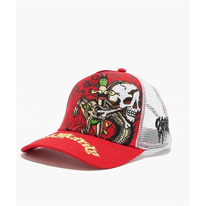 【★百貨店SALE★6/11真夜中2時迄】エドハーディー Ed Hardy 【 X Broken Promises Blood Ties Red \u0026 White Trucker Hat Men\u0027s Red 】 Red 赤・赤いこと 白いこと 白いこと トラッカー メンズ Red 赤・赤いこと