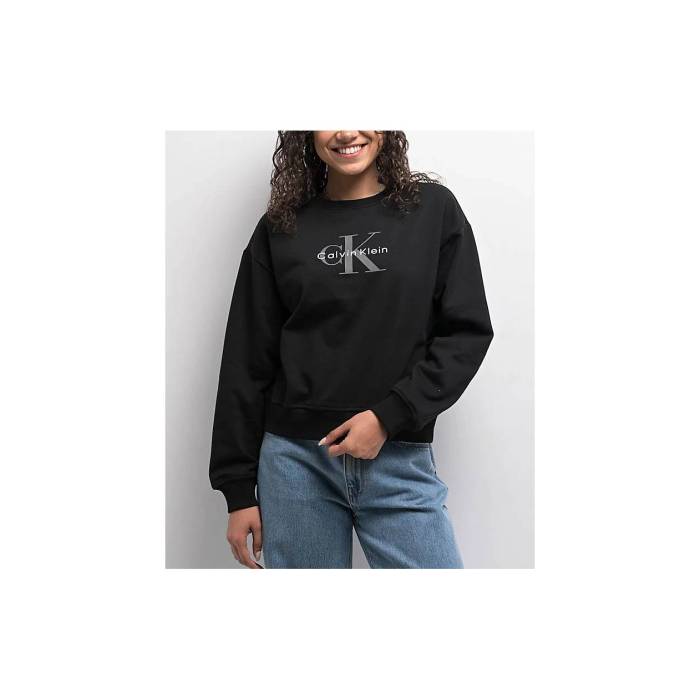 【★百貨店SALE★6/11十二時2時迄】カルバンクライン Calvin Klein 【 Monologo Black Crewneck Sweatshirt Women\u0027s Black 】 黒いこと 黒いこと 汗水 調教師 レディース 黒いこと 黒いこと