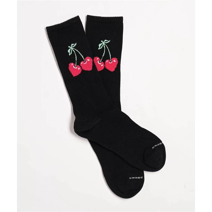 ハッピーソックス Happy Socks 【 Black Cherry Crew Socks Men's Black 】 黒色 ブラック クルー ソックス・靴下 メンズ 黒色 ブラック｜スニケス