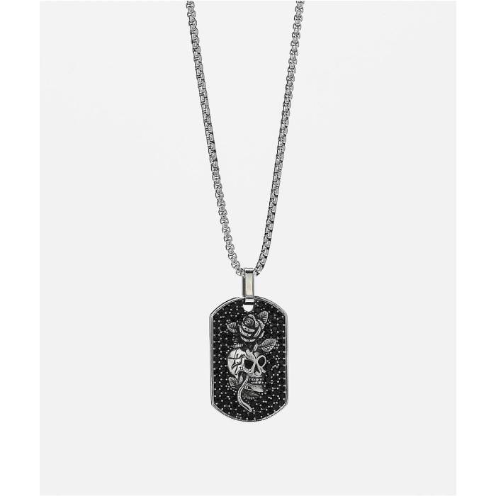 【★百貨店SALE★6/11十二時2時迄】エドハーディー Ed Hardy 【 Stainless Steel Skull Dog Tag Silver Chain Necklace Men\u0027s Silver 】 ステンレス鋼 Steel スチール写真 引き舟 Silver しろがね色・しろがね色 首飾り メンズ Silver しろがね色・しろがね色
