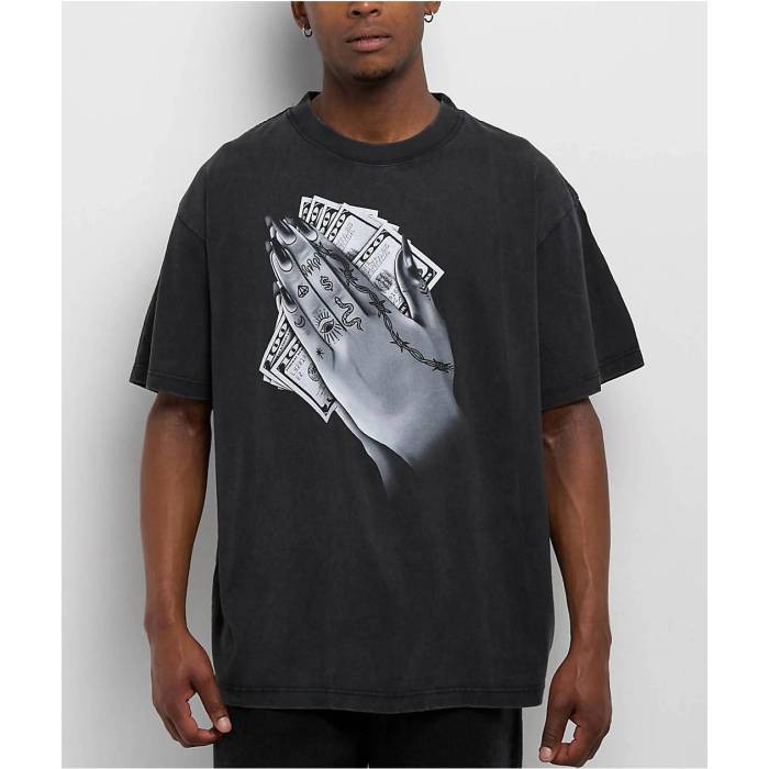 Popular Demand 【 Pray Black Wash T-Shirt Men\u0027s Black 】 黒いこと 黒いこと プルオーバー メンズ 黒いこと 黒いこと