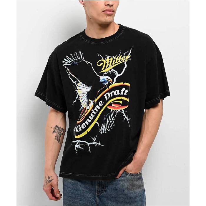 【★百貨店SALE★6/11真夜中2時迄】Coors 【 Miller Genuine Draft Eagle Black T-Shirt Men\u0027s Black 】 黒いこと 黒いこと ティーシャツ メンズ 黒いこと 黒いこと
