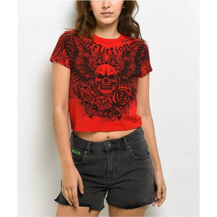 アフリクション Affliction 【 Stoker Red Crop T-Shirt Women's Red 】 Red 赤・レッド Crop クロップ Tシャツ レディース Red 赤・レッド｜スニケス 16,046円