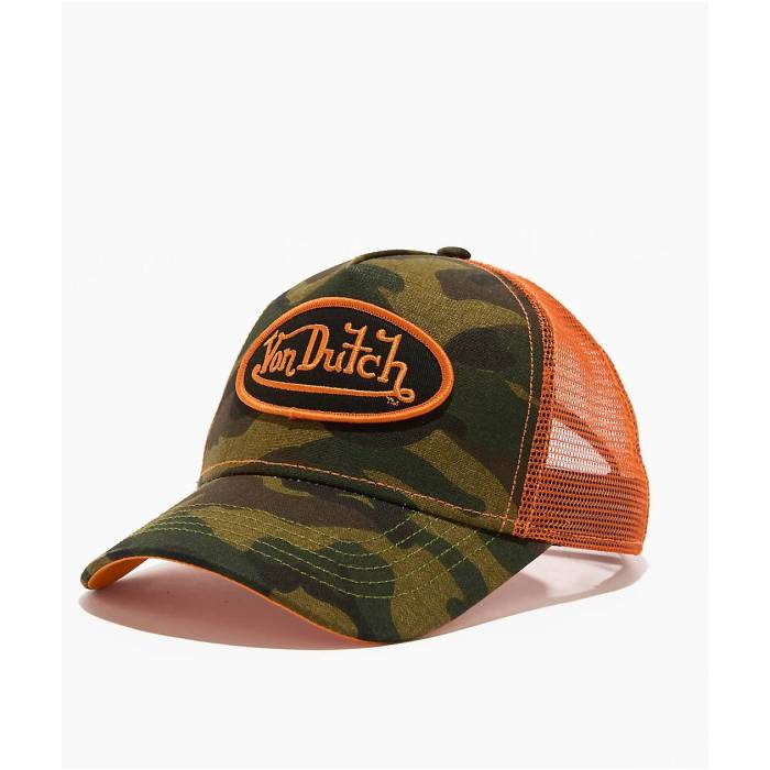【★百貨店SALE★6/11真夜中2時迄】フォンダッチ Von Dutch 【 Multi Camo \u0026 Orange Trucker Hat Men\u0027s Multicolor 】 合鴨柄 orange 橙・オレンジ色 トラッカー メンズ