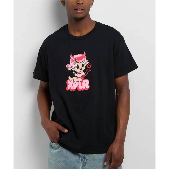 Xplr 【 Devil Girl Black T-Shirt Men\u0027s Black 】 黒いこと 黒いこと プルオーバー メンズ 黒いこと 黒いこと