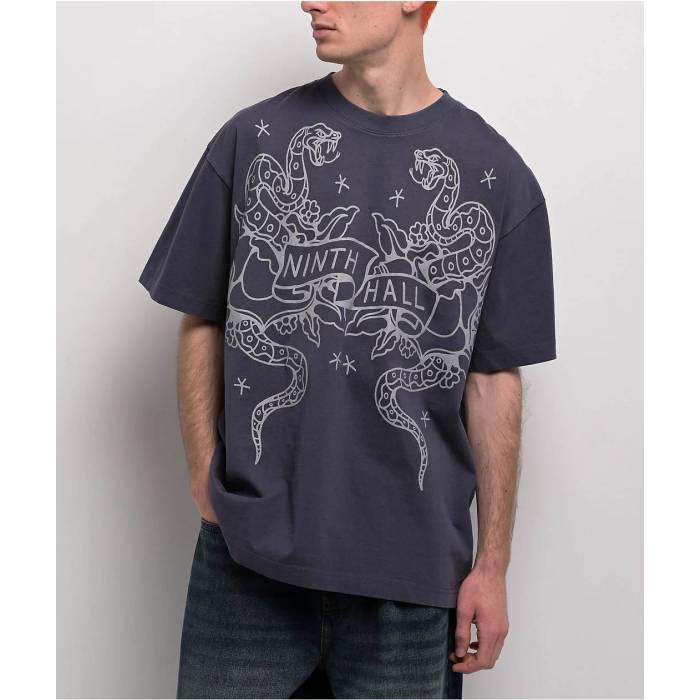 Ninth Hall 【 Tattoo Outline Navy T-Shirt Men's Navy 】 紺色 ネイビー Tシャツ メンズ 紺色 ネイビー