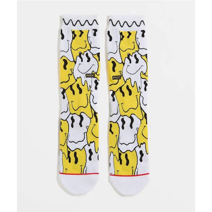 Pyvot 【 Melted Smile White Crew Socks Men's Assorted 】 白色 ホワイト クルー ソックス・靴下 メンズ