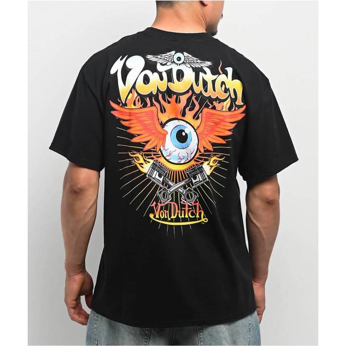 フォンダッチ Von Dutch 【 Moto Flying Black T-Shirt Men's Black 】 黒色 ブラック Tシャツ メンズ 黒色 ブラック