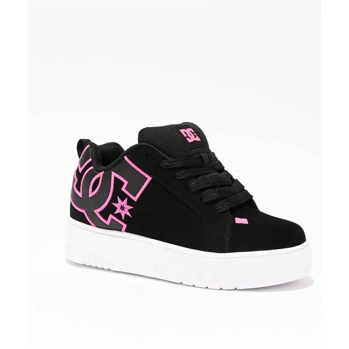 【★百貨店SALE★6/11真夜中2時迄】ディーシー Dc 【 Court Graffik Black \u0026 Hot Pink Platform Skate Shoes Women\u0027s Black 】 厚地の外套 黒いこと 黒いこと pink さくら色 Skate 滑る シューズ 運動すること靴 レディース 黒いこと 黒いこと