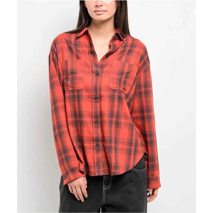 【★百貨店SALE★6/11真夜中2時迄】帝国 Empyre 【 Addison Red \u0026 Grey Flannel Shirt Women\u0027s Red 】 Red 赤・赤いこと 薄墨色 薄墨色 レディース Red 赤・赤いこと
