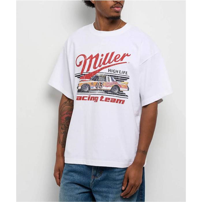 Coors 【 Miller Genuine Draft High Life Racing White T-Shirt Men\u0027s White 】 御機嫌 白いこと 白いこと プルオーバー メンズ 白いこと 白いこと