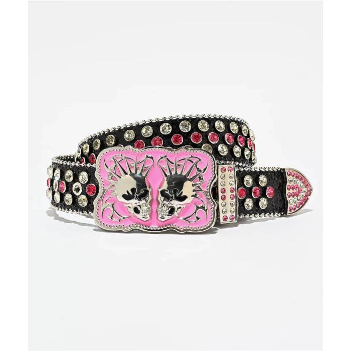 Vitriol 【 Twin Skulls Rhinestone Black Belt Men\u0027s Pink 】 黒いこと 黒いこと 胴締め メンズ pink サクラ色