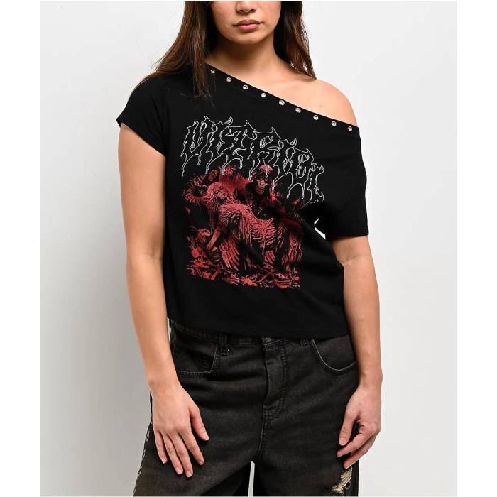 【★百貨店SALE★6/11真夜中2時迄】Vitriol 【 Dylan Black Scoop Neck Crop T-Shirt Women\u0027s Black 】 黒いこと 黒いこと Crop クロップ ティーシャツ レディース 黒いこと 黒いこと