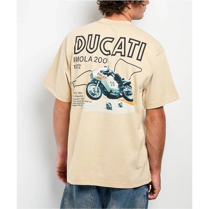 【★百貨店SALE★6/11真夜中2時迄】Ducati 【 Imola 200 1972 Sand T-Shirt Men\u0027s Natural 】 砂色・砂子 ティーシャツ メンズ 自然的