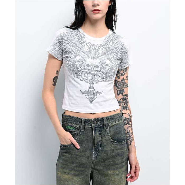 アフリクション Affliction 【 Elusive Afterlife White Crop T-Shirt Women's White 】 白色 ホワイト Crop クロップ Tシャツ レディース 白色 ホワイト 16,272円