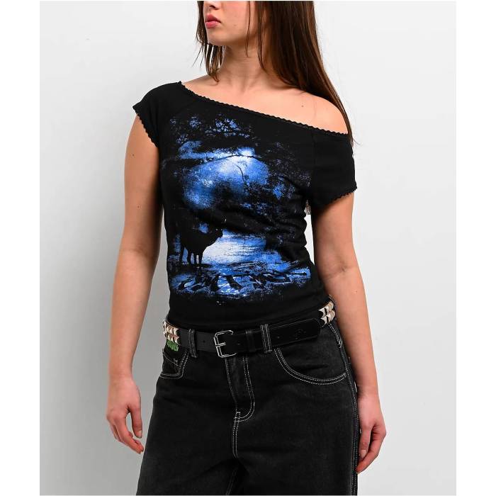 Vitriol 【 Bella Off Shoulder Black Crop T-Shirt Women\u0027s Black 】 黒いこと 黒いこと Crop クロップ プルオーバー レディース 黒いこと 黒いこと