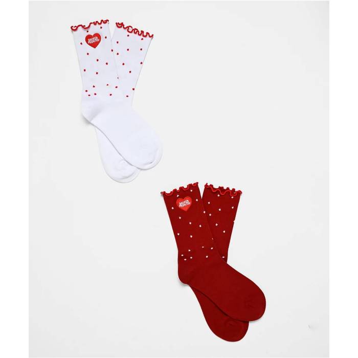 Broken Promises 【 Helium Red & White 2 Pack Half Crew Socks Women's White 】 Red 赤・レッド 白色 ホワイト ハーフ クルー ソックス・靴下 レディース 白色 ホワイト
