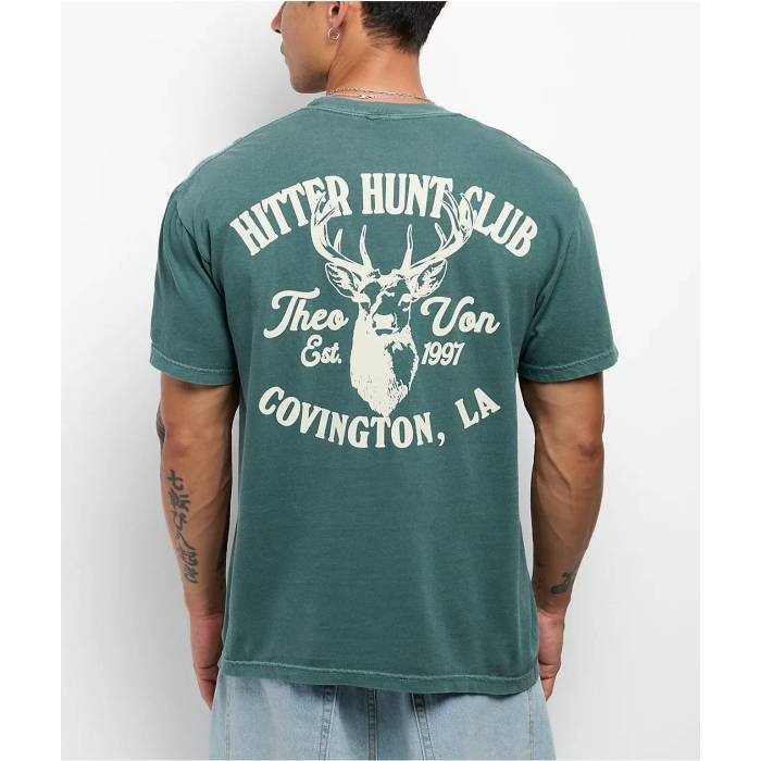 【★百貨店SALE★6/11真夜中2時迄】Theo Von 【 Hitter Hunt Club Green T-Shirt Men\u0027s Green 】 野球クラブ green 緑・緑であること ティーシャツ メンズ green 緑・緑であること