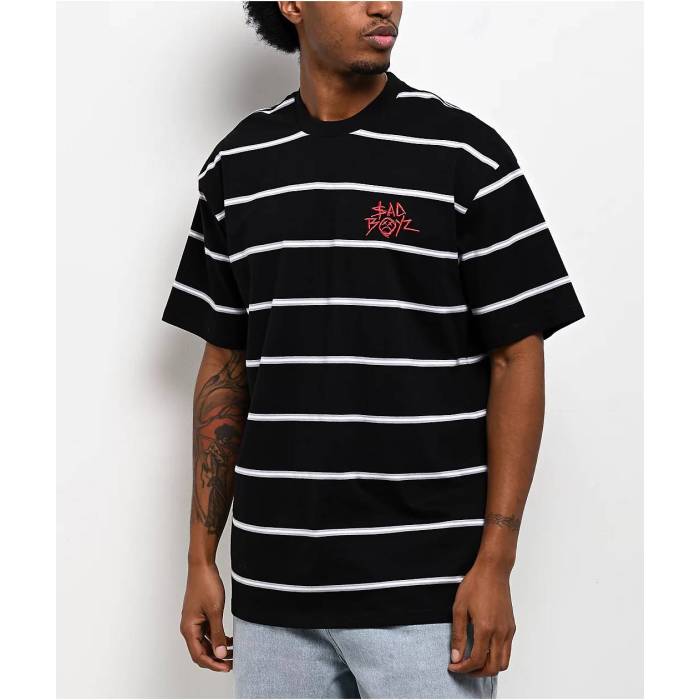 Sad Boyz 【 $Ad Boyz By Junior H Stripe Black T-Shirt Men's Black 】 Stripe ストライプ 黒色 ブラック Tシャツ メンズ 黒色 ブラック