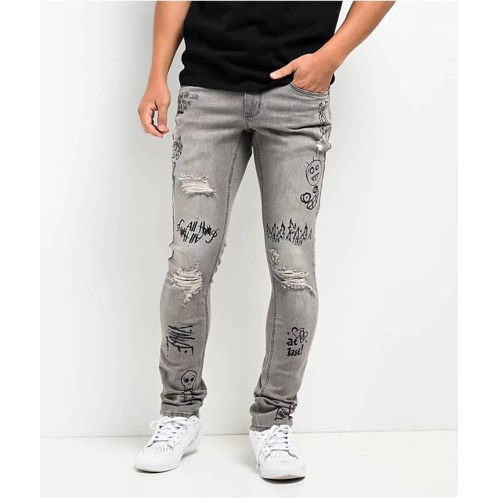 Ninth Hall 【 Rogue Tapered Printed Smoke Skinny Jeans Men's Grey 】 スキニー ジーンズ メンズ 灰色 グレー 12,045円