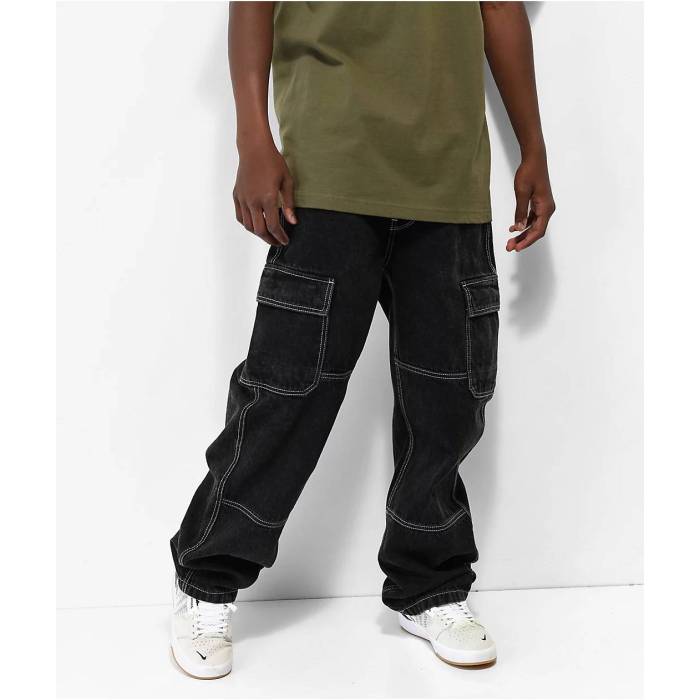 【★百貨店SALE★6/11夜夜中2時迄】帝国 Empyre 【 Loose Fit Black Denim Cargo Skate Jeans Men\u0027s Black 】 黒いこと 黒いこと ジーンズ 積貨委託貨物 Skate 滑る デニム メンズ 黒いこと 黒いこと