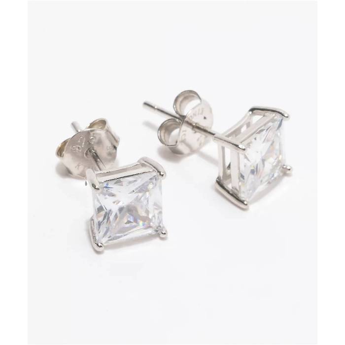 King Ice 【 Princess Cut .925 Silver Earrings Men's Silver 】 プリンセス Silver 銀色・シルバー イヤリング メンズ Silver 銀色・シルバー